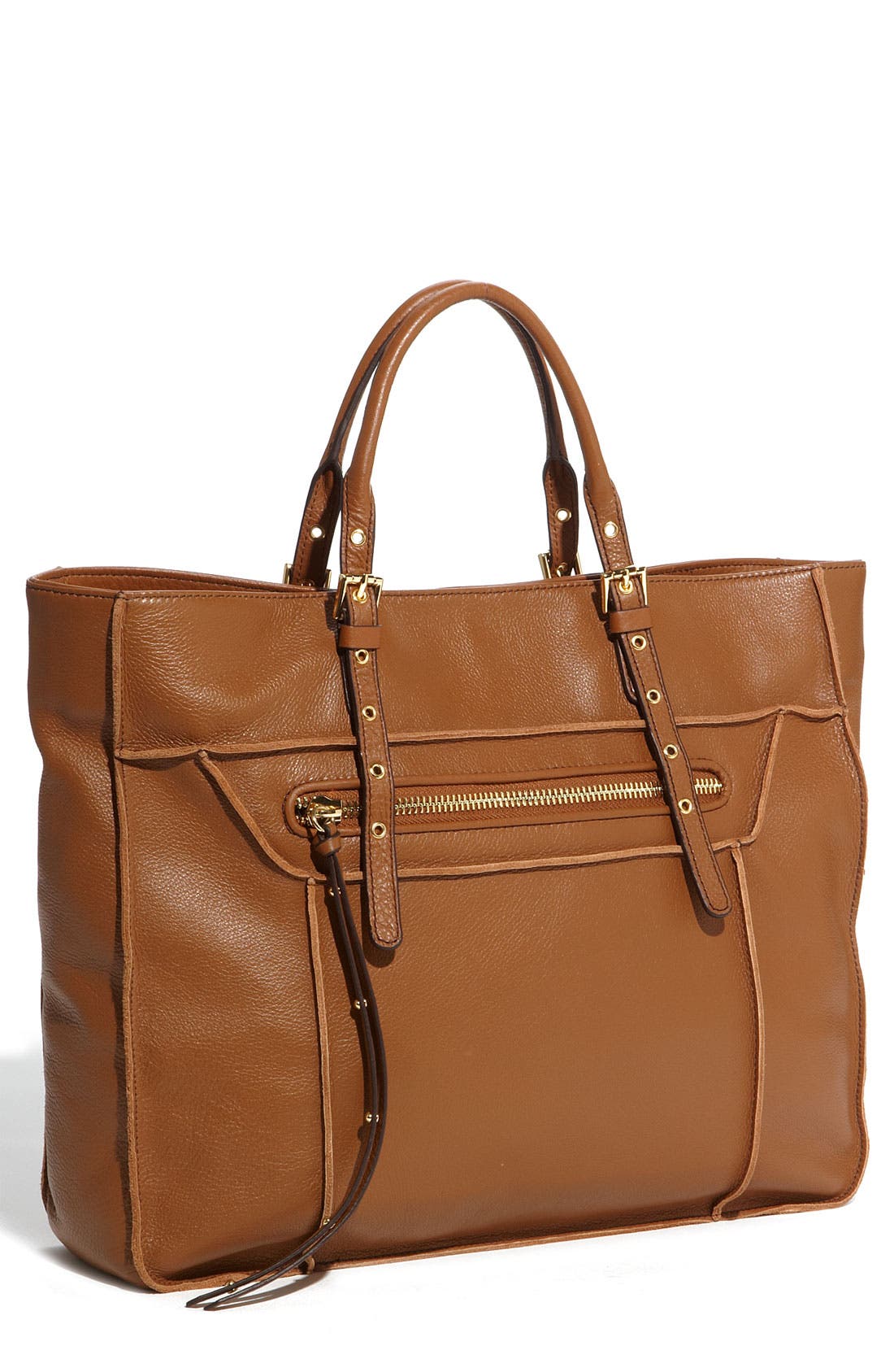 by Steve Madden 'France' Calfskin Leather Tote, Main, color, WALNUT