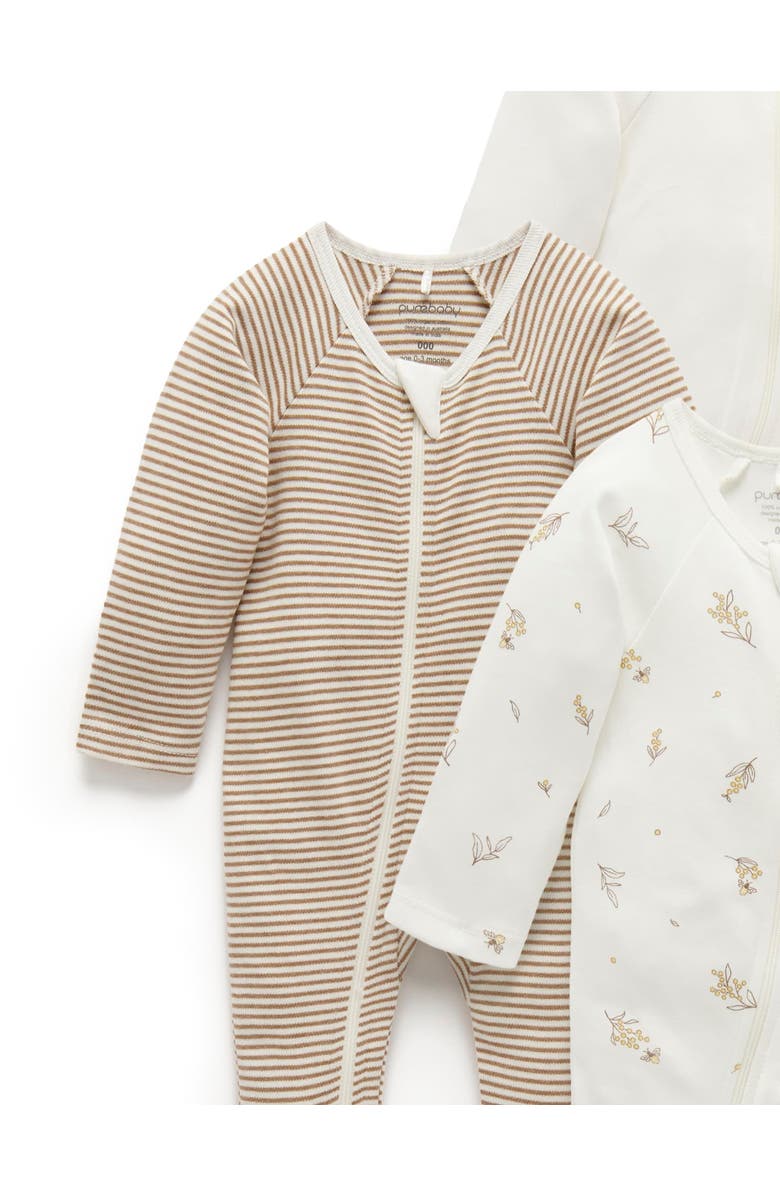 Purebaby 4 Pack Zip Footie Unisex, Alternate, color, Vanilla Wattle Bee Pack