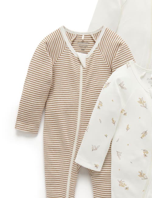 Purebaby 4 Pack Zip Footie Unisex In Multi