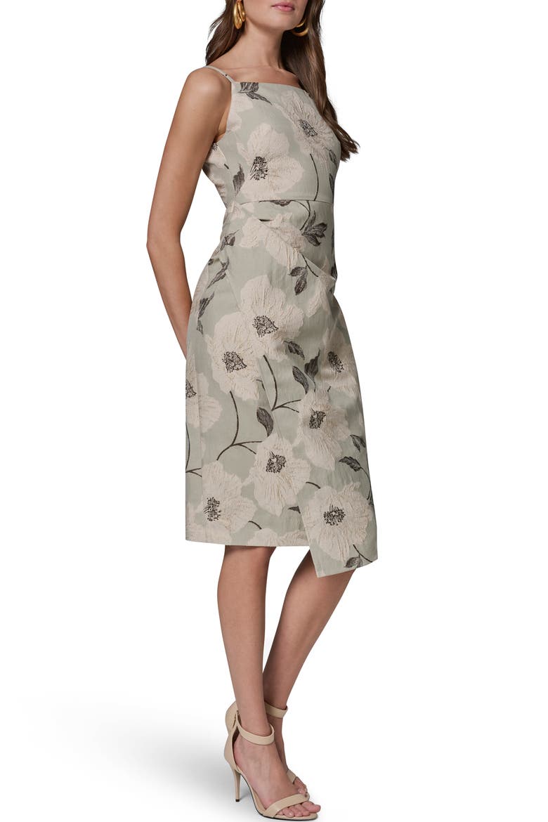 Metallic Floral Jacquard Sheath Dress, Alternate, color, AGAVE MULTI