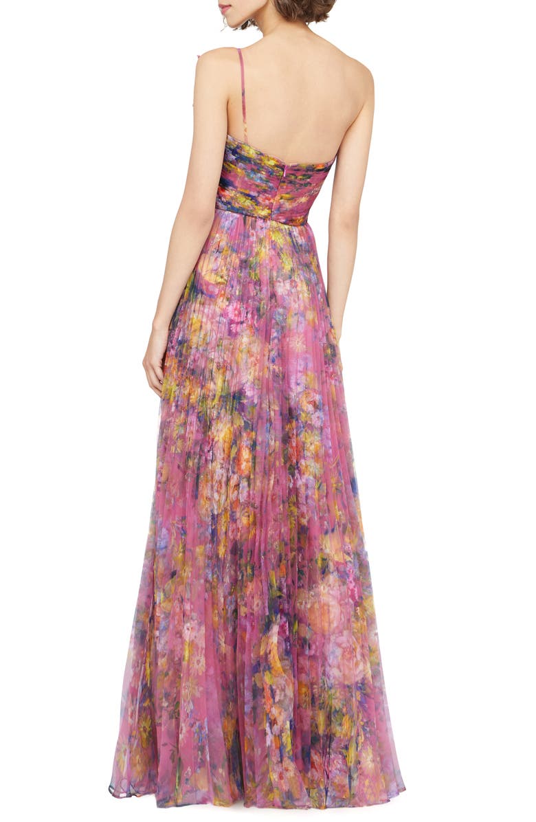 Theia Nicolette Floral Print Pleated Organza Gown, Alternate, color, 