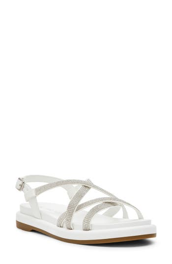 Anne Klein Esmeralda Strappy Sandal In White Microsuede