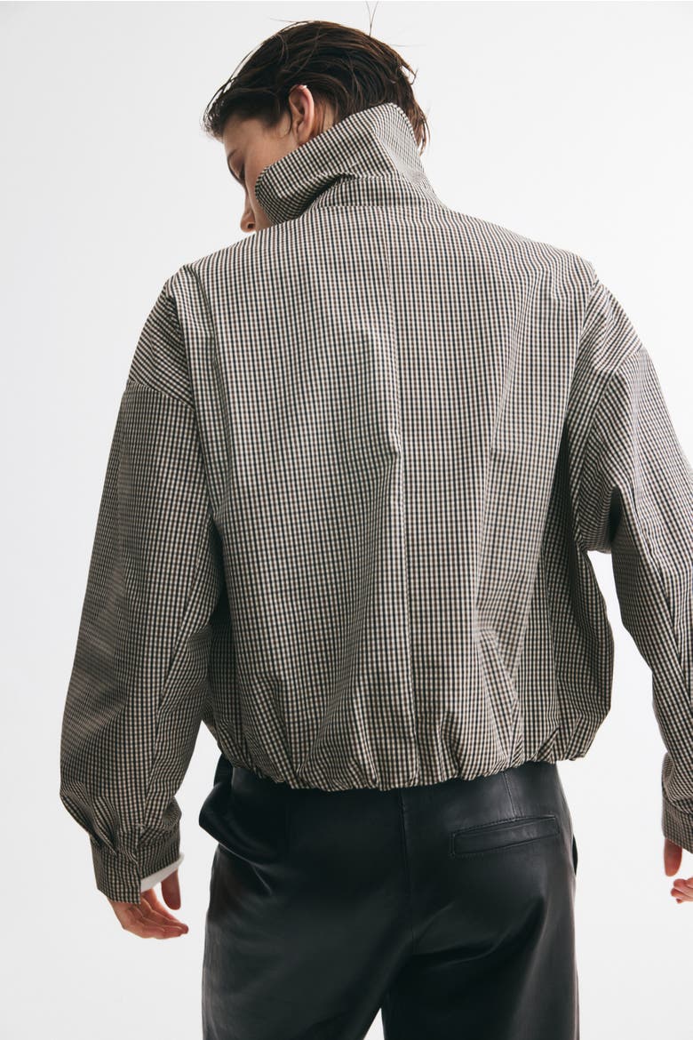 Scarf-collar Bubble-hem Jacket, Alternate, color, Taupe/checked
