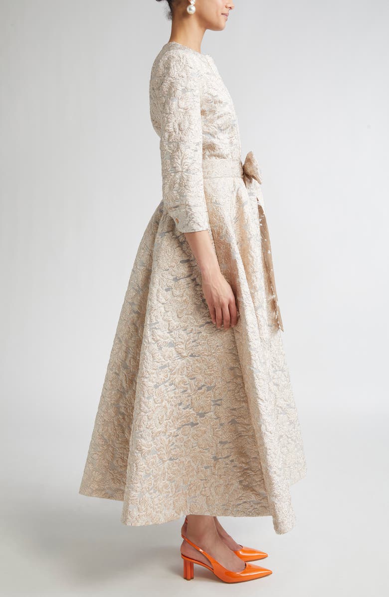 Carolina Herrera Metallic Floral Jacquard Trench Midi Dress, Alternate, color, Gold