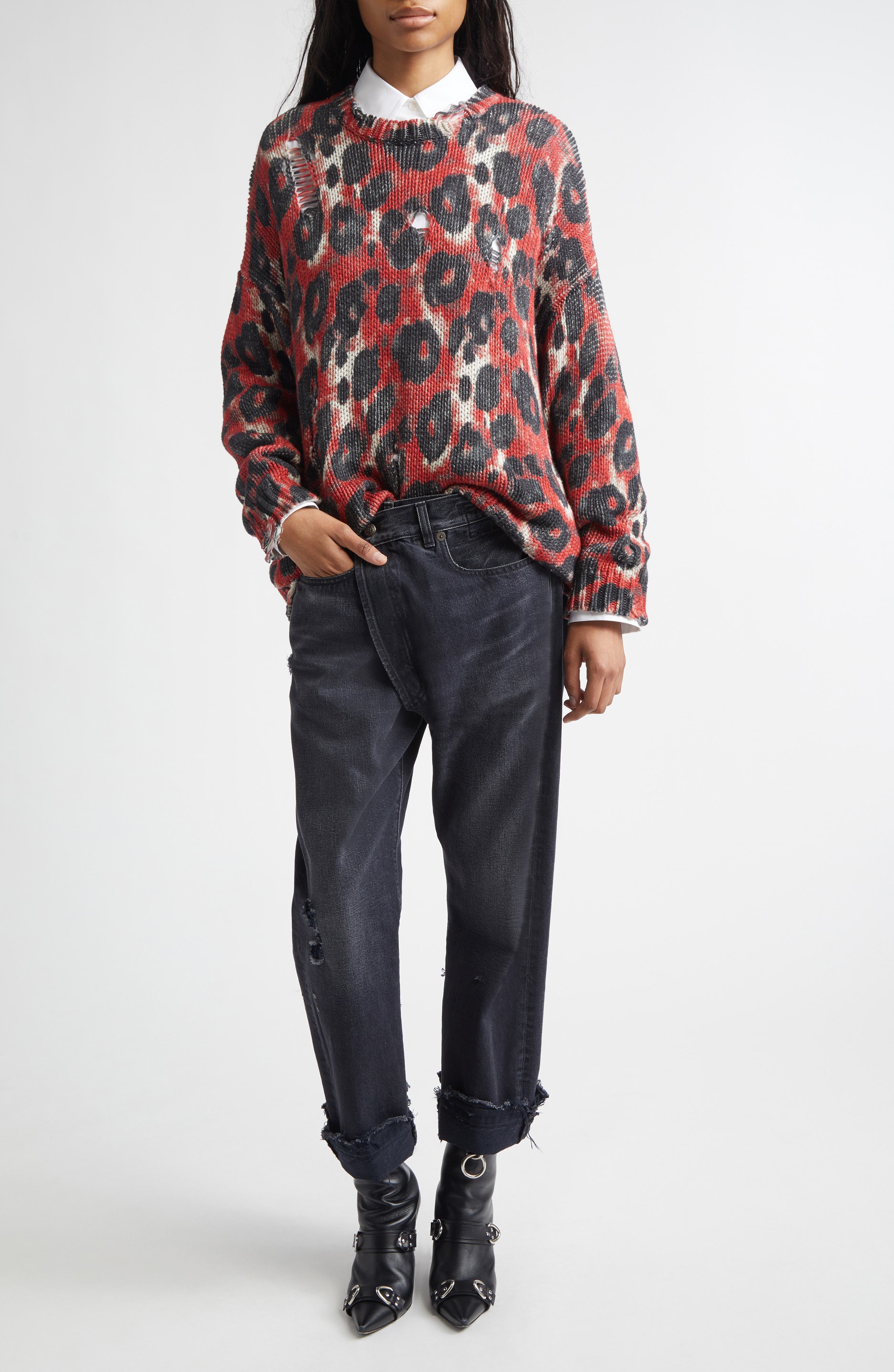 Distressed Leopard Print Sweater - image 2