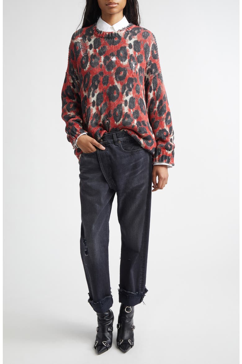 Distressed Leopard Print Sweater, Alternate, color, RED/ BLACK LEOPARD
