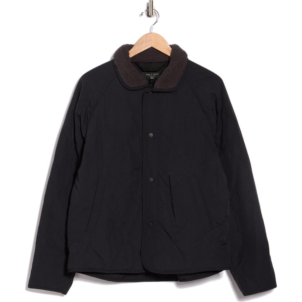 Rag & Bone Bolton Faux Shearling Collar Quilted Liner Coat In Black