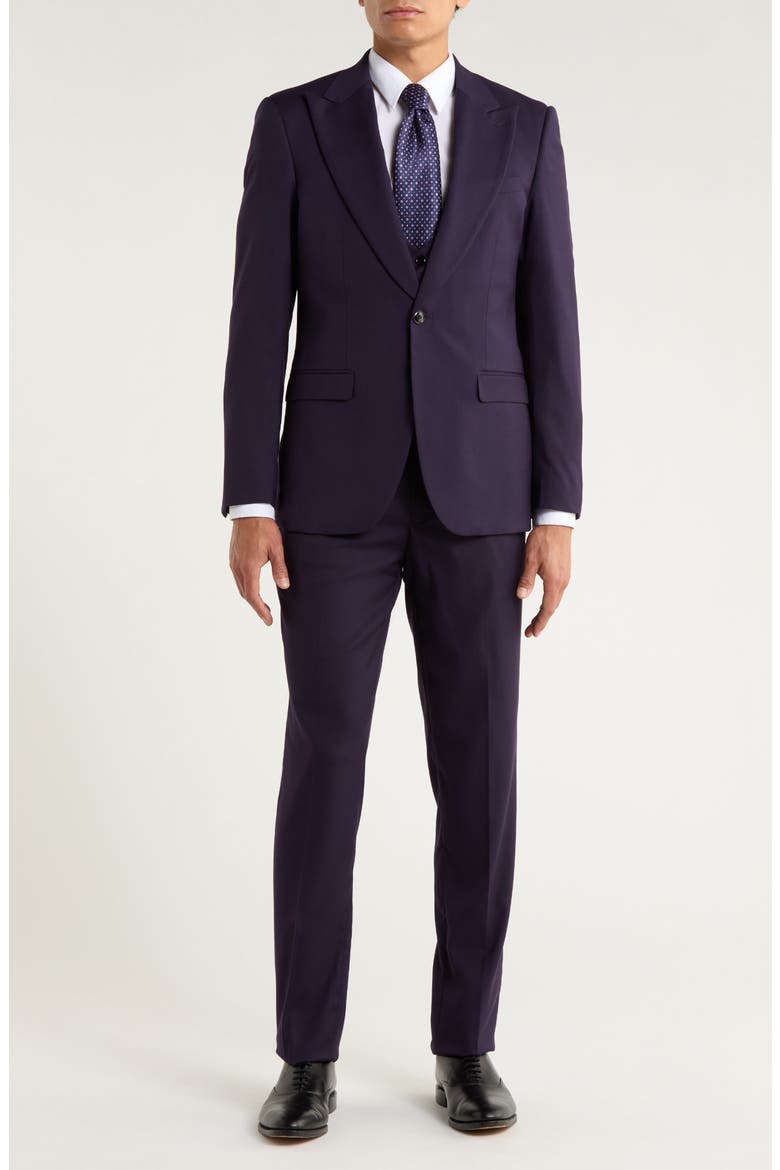 Stretch 3-Piece Suit, Main, color, EGGPLANT