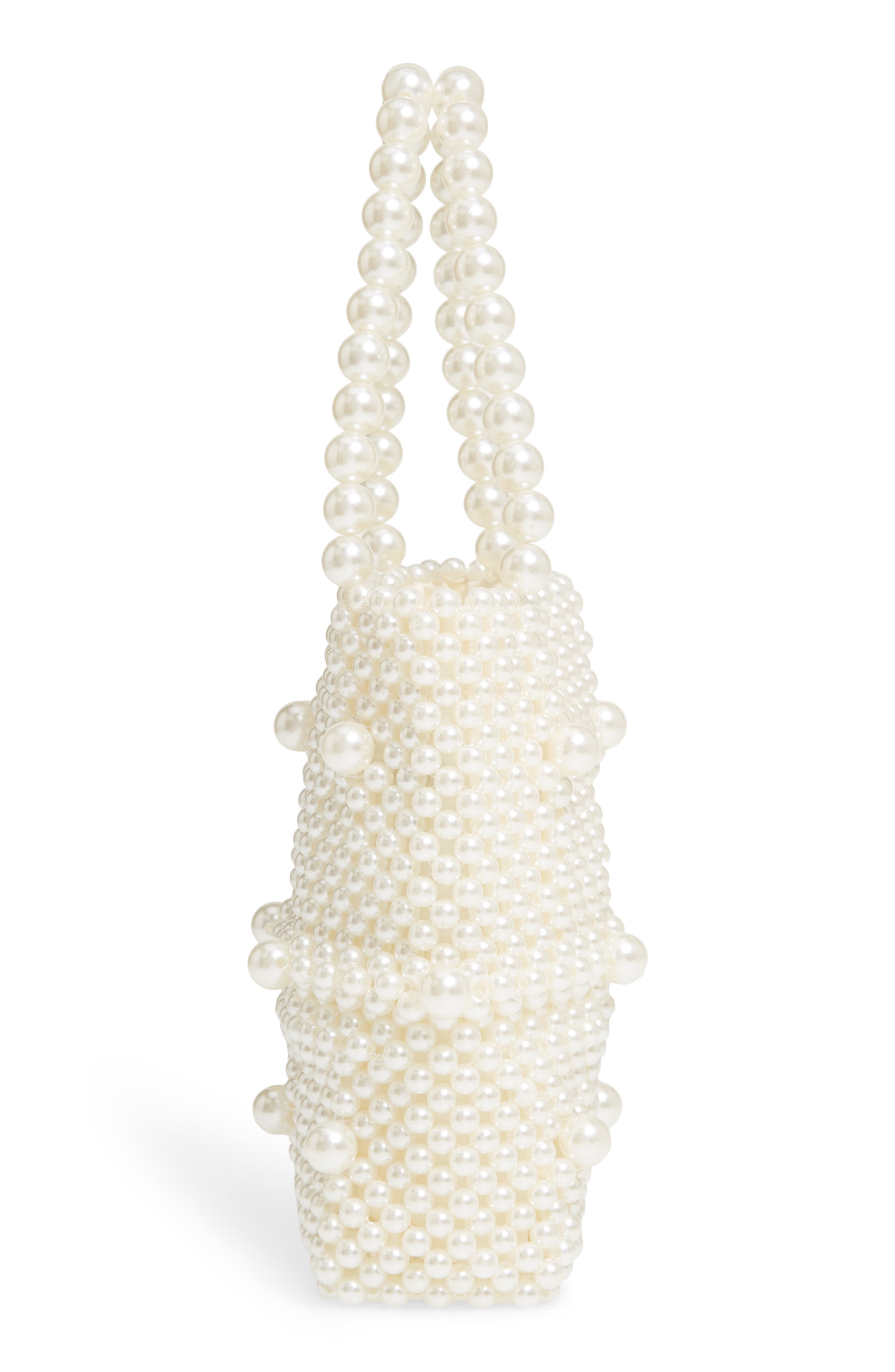 Mini Beaded Top Handle Bag, Alternate, color, IVORY PEARL
