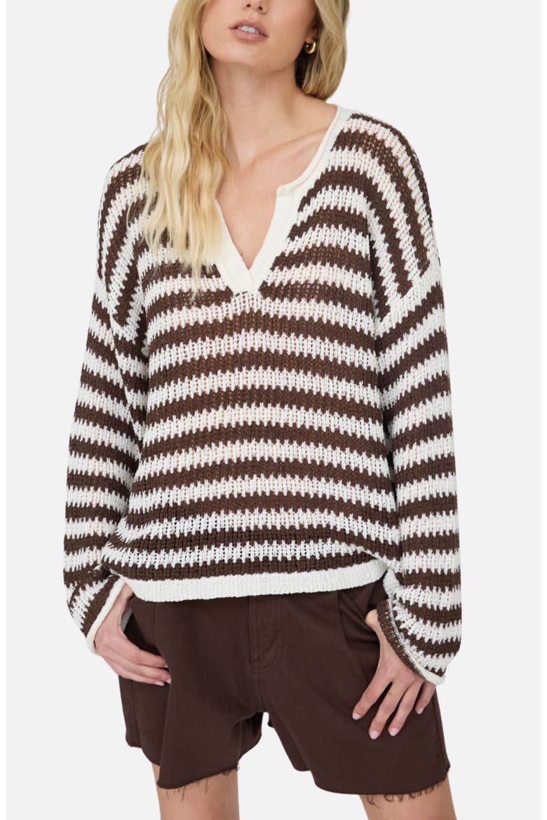 Stripe Notch Neck Long Sleeve Sweater, Main, color, OATMEAL