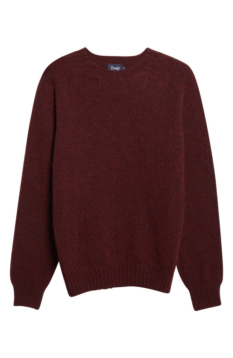 Drake's Brushed Shetland Lambswool Crewneck Sweater, Alternate, color, Burgundy