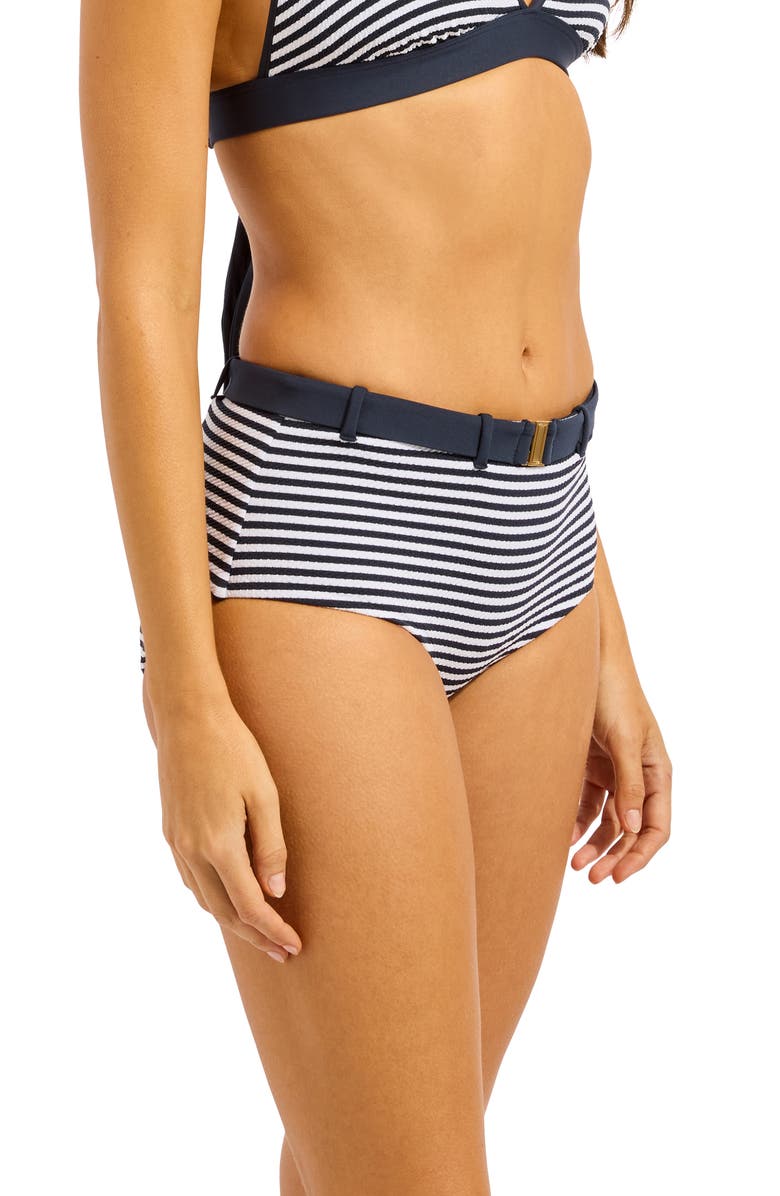 Seafolly Hollywood Belted Hipster Bikini Bottoms, Alternate, color, True Navy