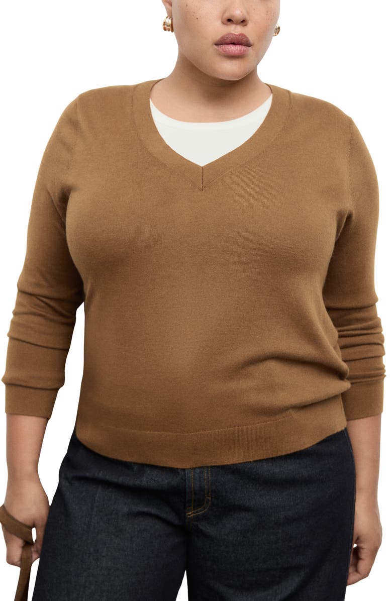 MANGO V-Neck Sweater, Alternate, color, Tobacco Brown