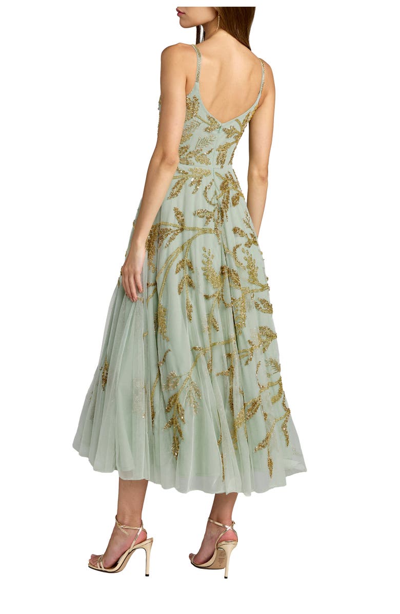 Mac Duggal Spaghetti Strap Floral Hand Beaded Midi Dress, Alternate, color,