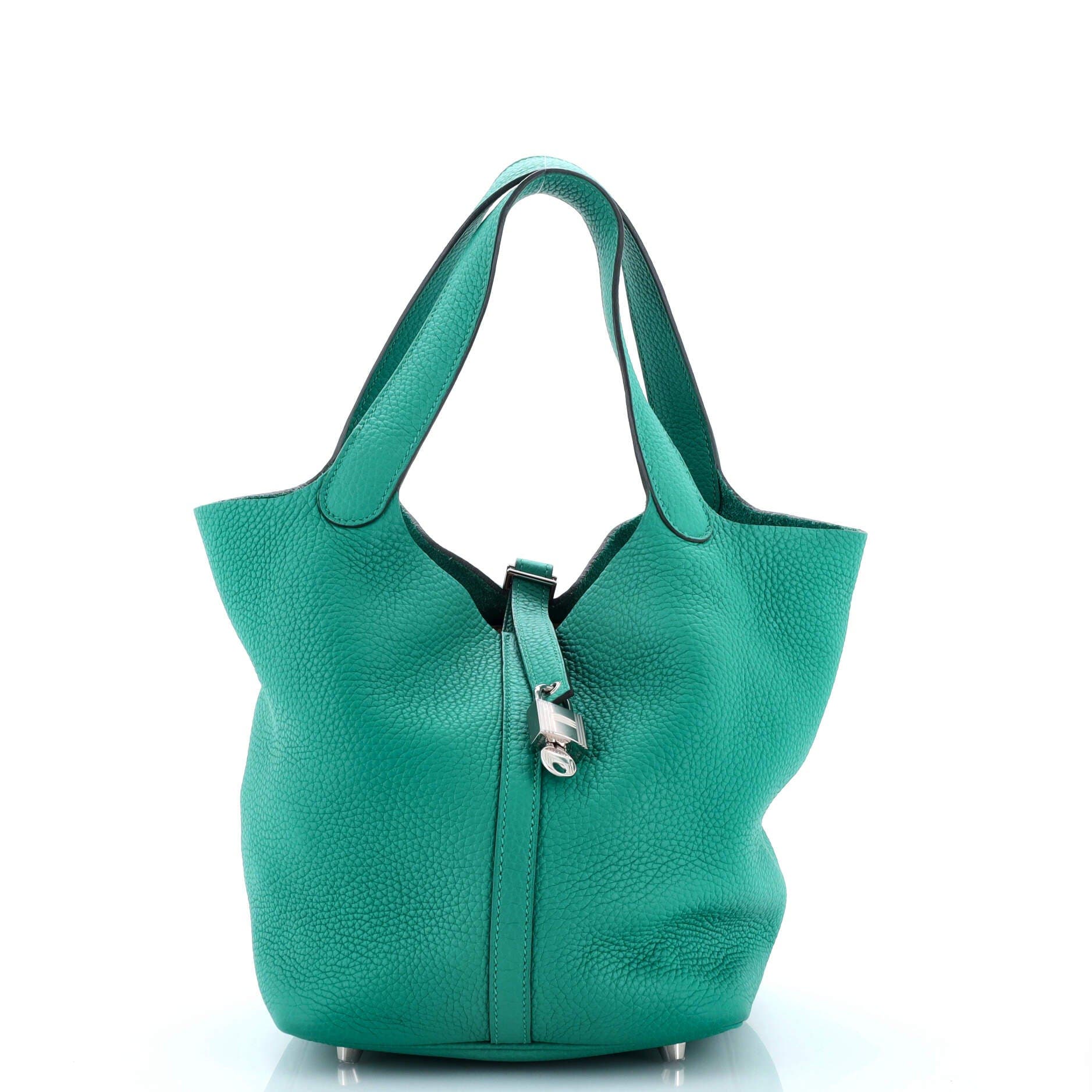 Pre-Owned Hermes Picotin Lock Bag Clemence MM, Main, color, Vert Verone