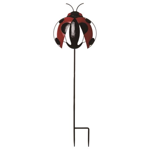 34.63 Inch Red Spring Lady Bug Yard Stake Decorative Metal Garden Stake for Spring Decor