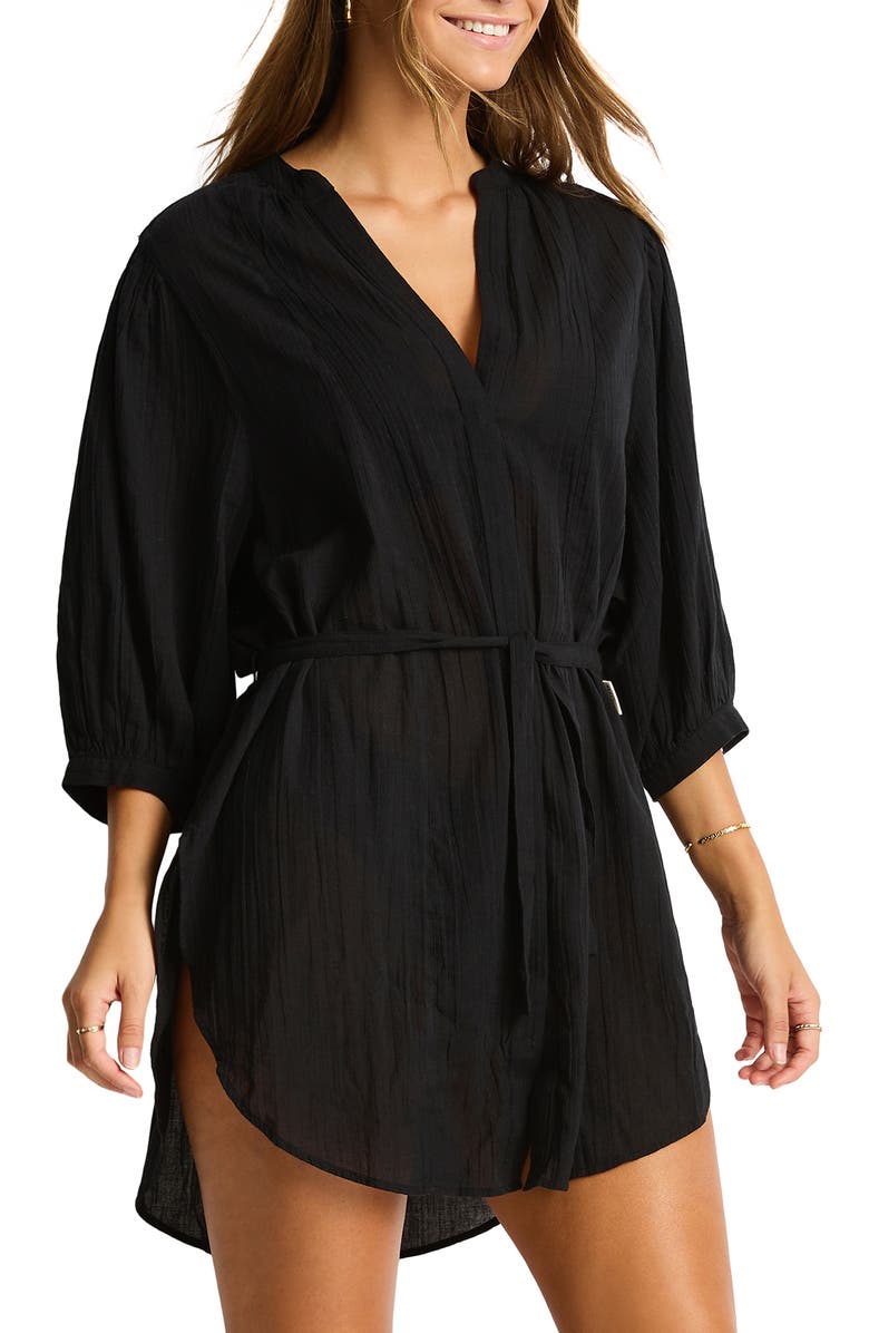 Sea Level Boho Cover-Up Shirt, Alternate, color, Black