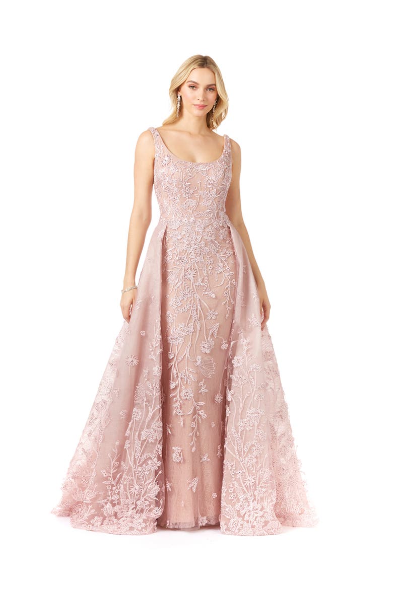 Overskirt Lace Fitted Gown, Main, color, DustyPurple