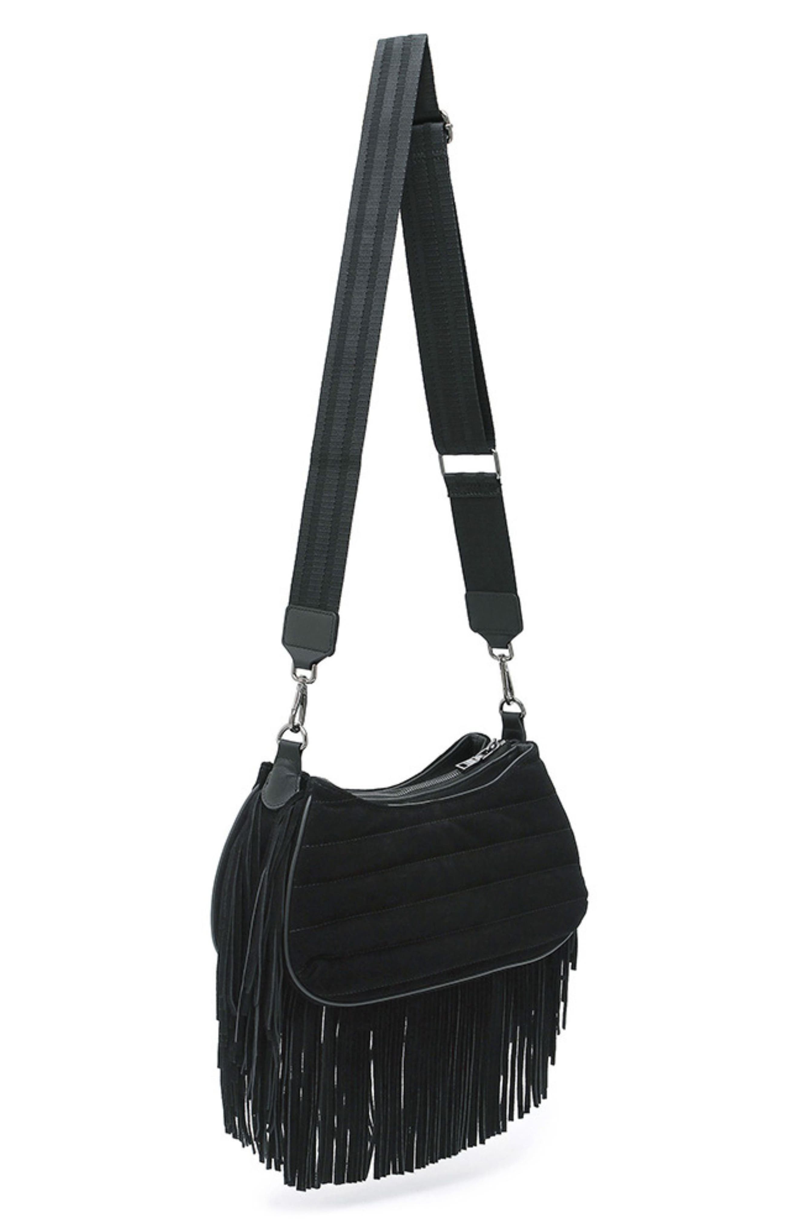 Maverick Fringe Leather Crossbody Bag, Alternate, color, BLACK SUEDE