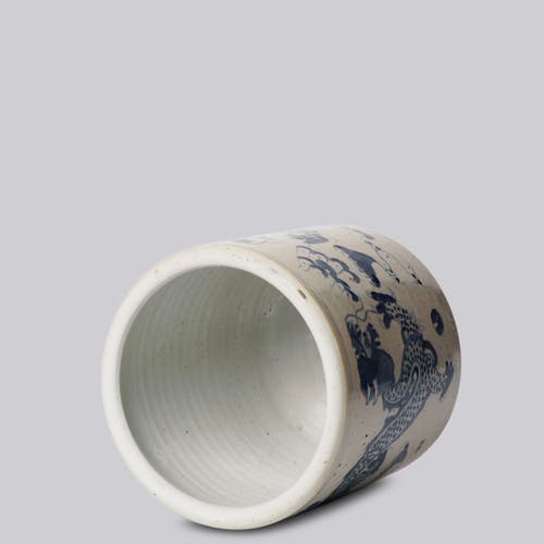 Cobalt Guild Blue And White Porcelain Dragon Footed Cachepot In Blue