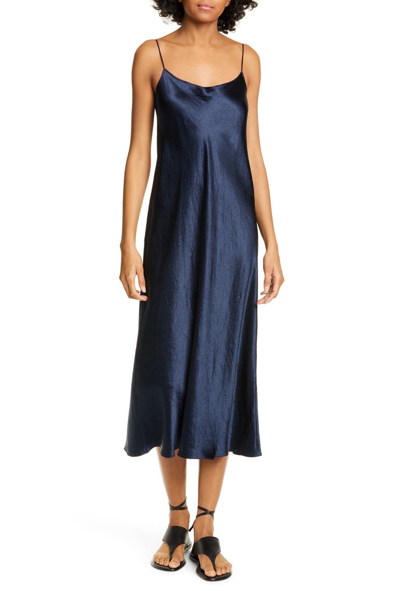 Satin Midi Slipdress, Main, color, COASTAL BLUE