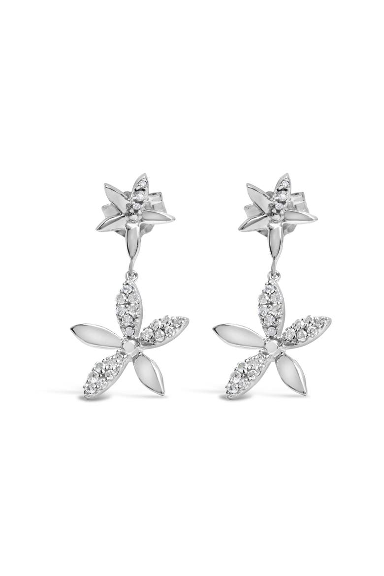 Sterling Silver 1/5 Cttw Diamond Double Star Dangle Earrings, Main, color, Silver