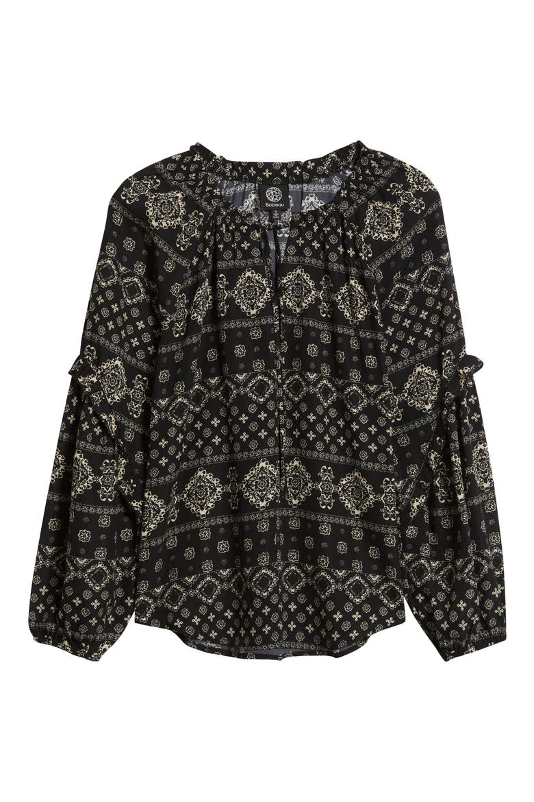 Paisley Print Long Sleeve Woven Shirt, Alternate, color, BLACK/ OATMEAL