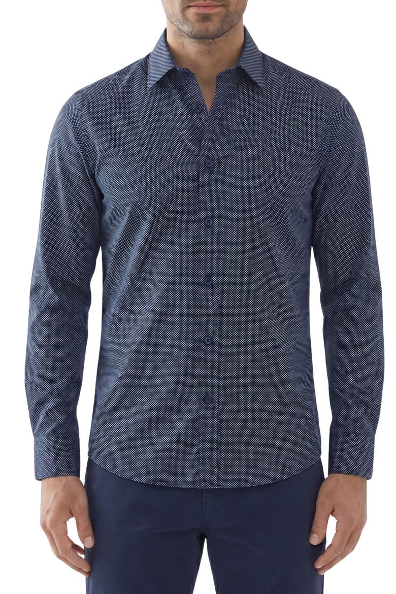 Stretch Dot Button Up Shirt, Main, color, 41 NAVY