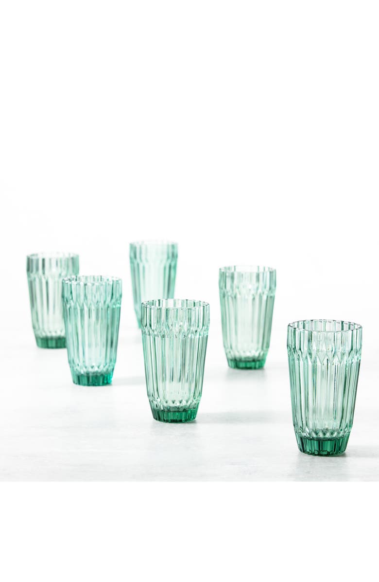 Fortessa Archie Set of 6 Green Iced Beverage Glasses, Alternate, color, Verde