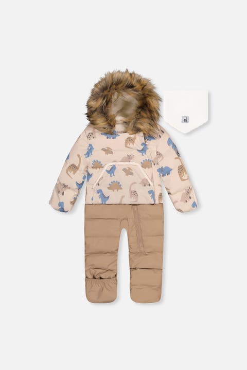 Dinosaur Snug Car Seat Fleece Neckwarmer One Piece Snowsuit