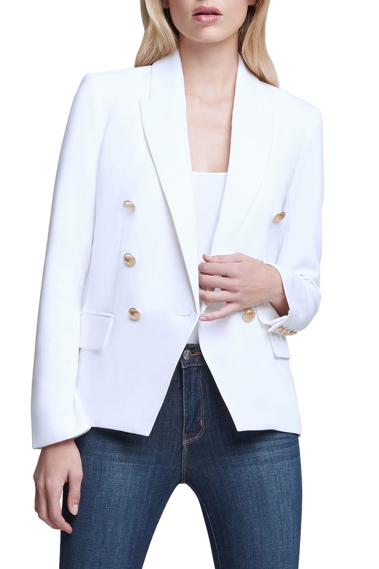 Kenzie Double Breasted Blazer, Main, color, WHITE