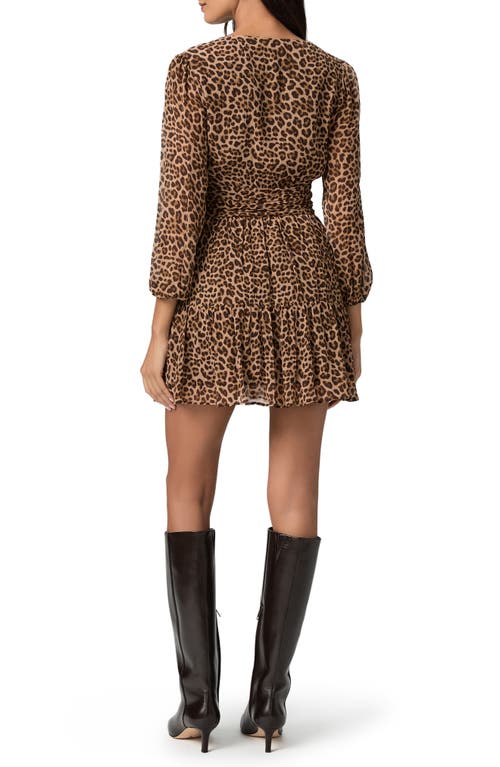 Paige Nicolo Print Long Sleeve Silk Minidress In Brown