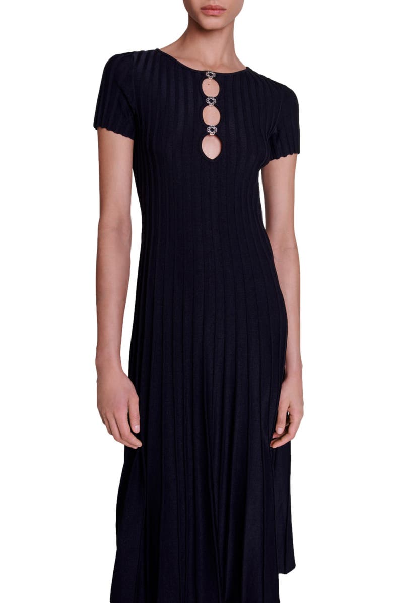 maje Roxou Rib Cutout Knit Dress, Alternate, color,