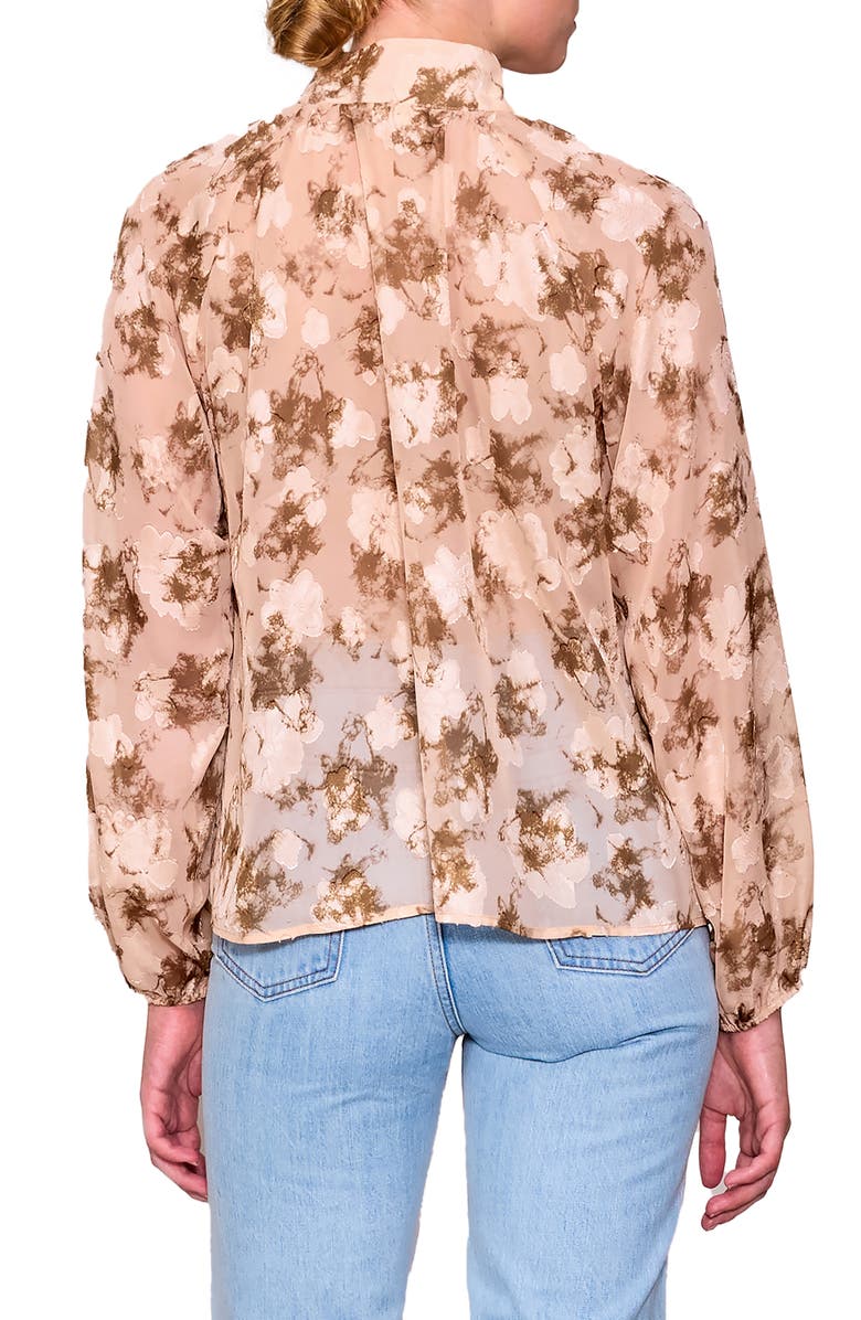 MELLODAY Print Tie Neck Button-Up Shirt, Alternate, color, Soft Pink