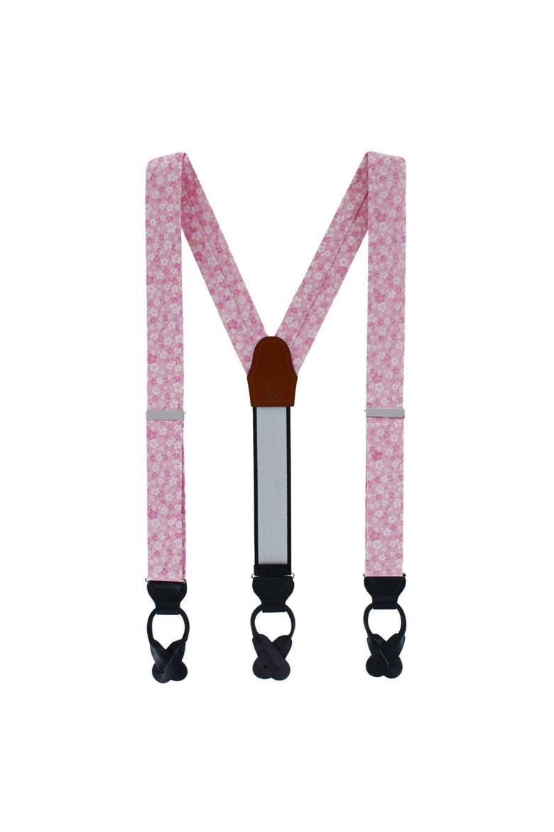 Hanami Cherry Blossom Burst Linen Blend Button End Suspenders, Alternate, color, Pink