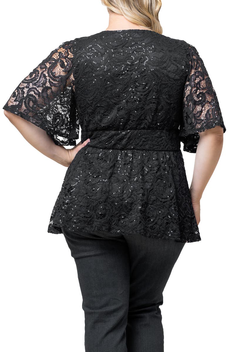 Kiyonna Stardust Sequin Lace Peplum Top, Alternate, color, 