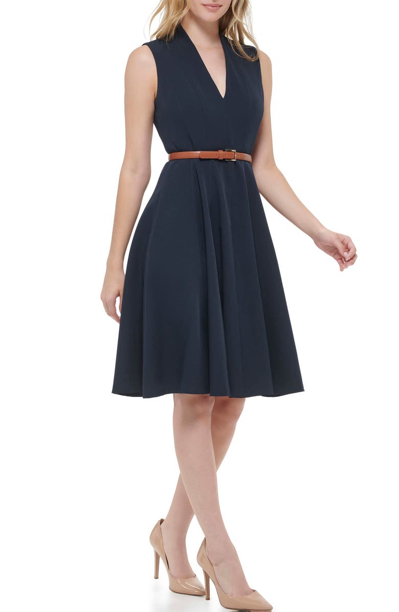 Tommy Hilfiger Micro Twill Belted Fit & Flare Dress, Alternate, color,