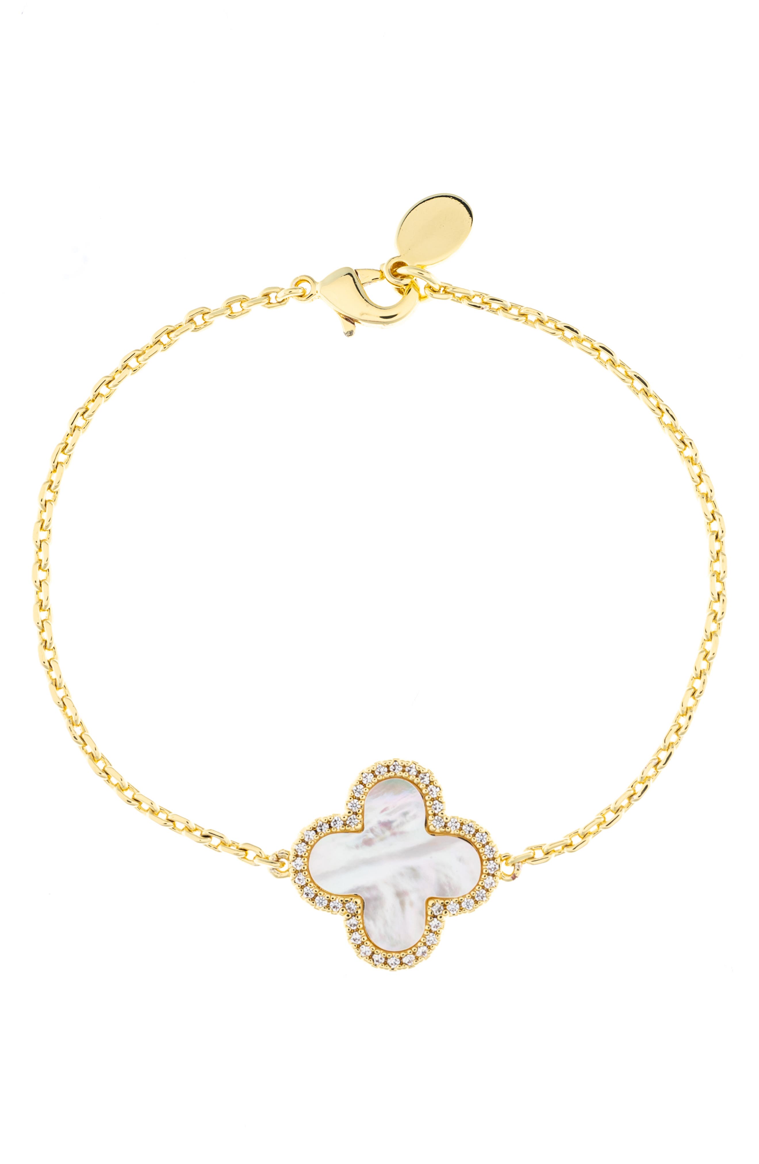 RIVKA FRIEDMAN 18K Gold Clad Pavé CZ Clover Charm Bracelet