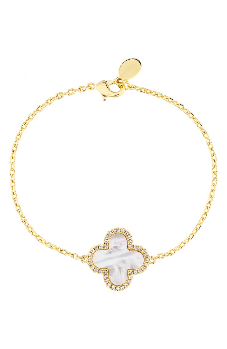 RIVKA FRIEDMAN 18K Gold Clad Pavé CZ Clover Charm Bracelet, Main, color, Mother Of Pearl / Cz
