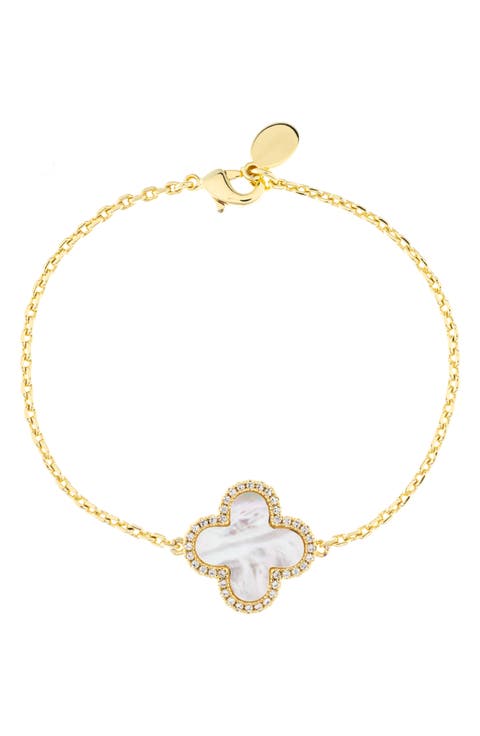 18K Gold Clad Pavé CZ Clover Charm Bracelet
