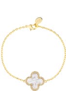 RIVKA FRIEDMAN 18K Gold Clad Pavé CZ Clover Charm Bracelet