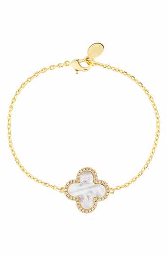 RIVKA FRIEDMAN 18K Gold Clad Pavé CZ Clover Charm Bracelet