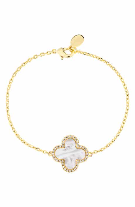 18K Gold Clad Pavé CZ Clover Charm Bracelet
