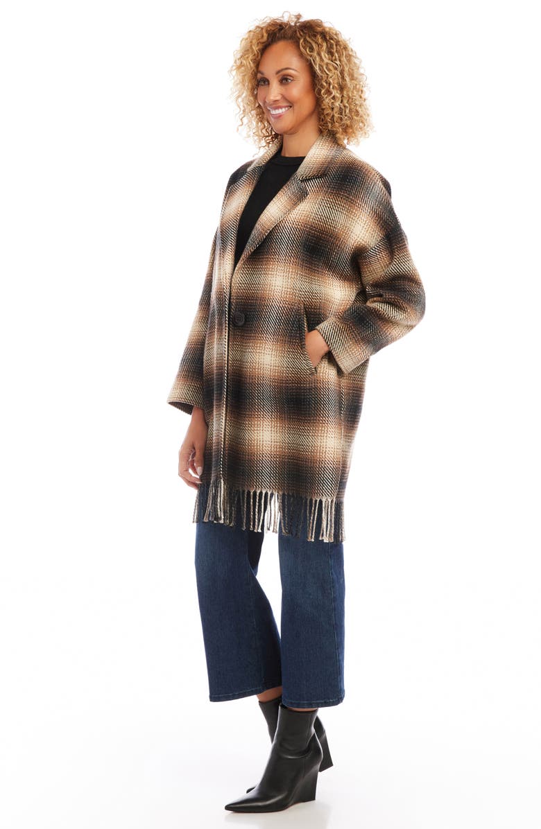 Karen Kane Plaid Fringe Trim Coat, Alternate, color,