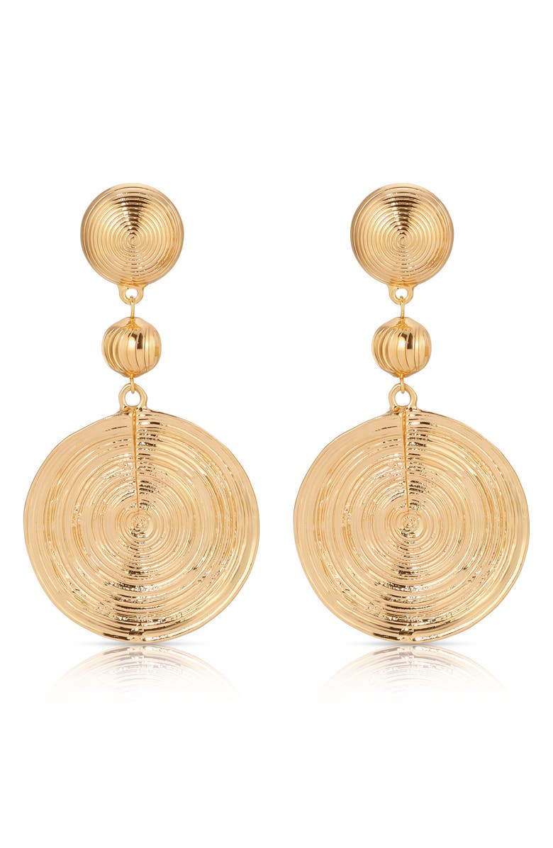 Ettika Textured Disc Drop Earrings, Alternate, color, Gold