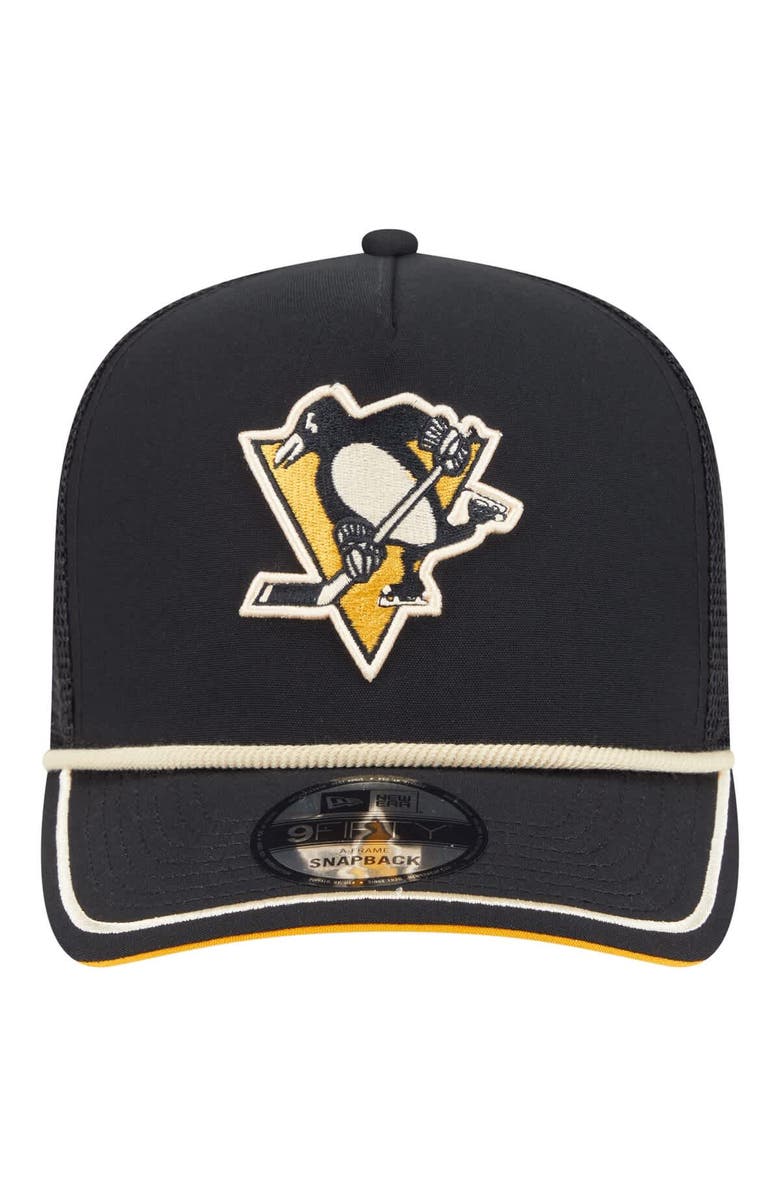 New Era Men's New Era Black Pittsburgh Penguins Vintage Team Rope A-Frame 9FIFTY Snapback Hat, Alternate, color, Black