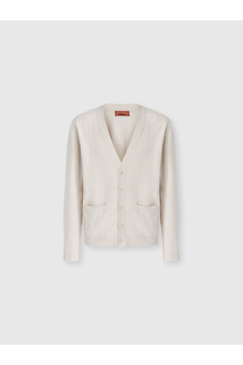 Wool And Cotton Chevron Cardigan With Pockets, Main, color, Beige
