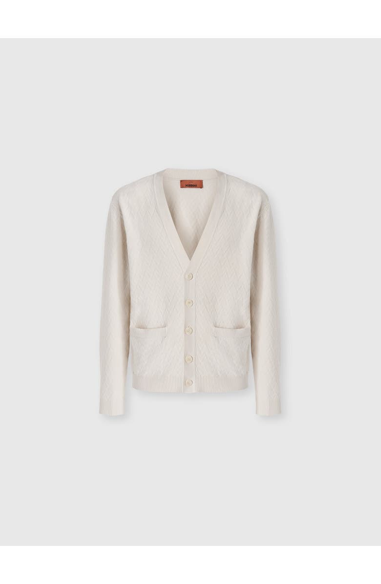 Missoni Wool And Cotton Chevron Cardigan With Pockets, Main, color, Beige