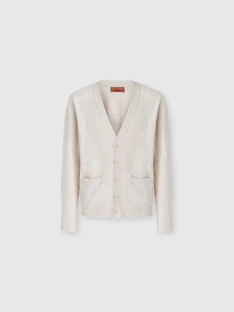 Wool And Cotton Chevron Cardigan With Pockets