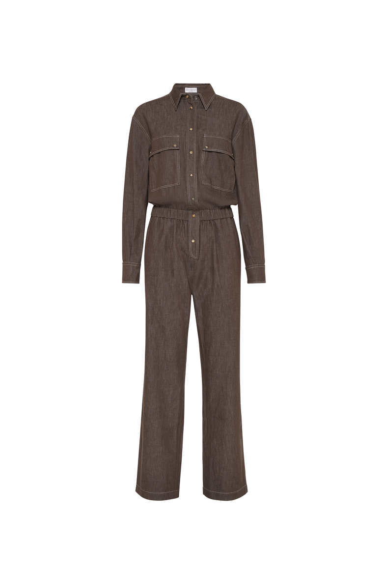 Lightweight no-fade denim jumpsuit, Main, color, Cocoa